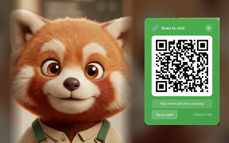 Pip the red panda barista beside a scan-to-pay QR code