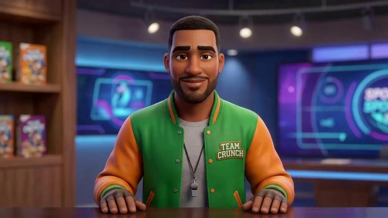 Portrait of Snack-Time Sports Commentator