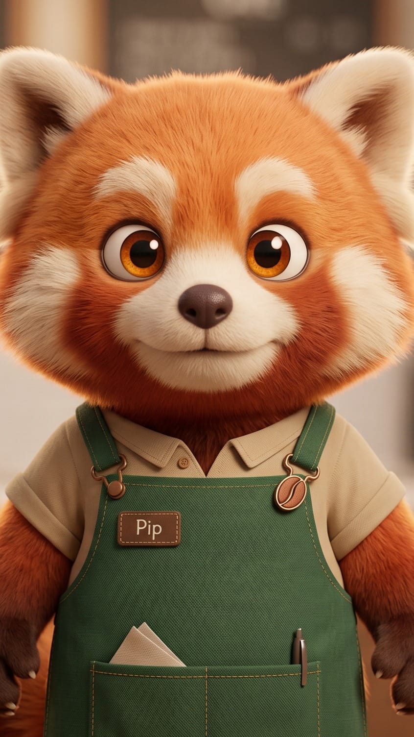 Portrait of Pip, the Red Panda Barista