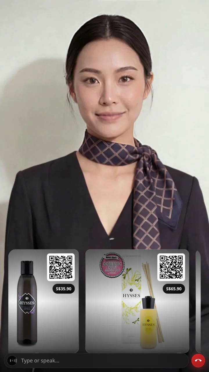Hysses shopping guide with product cards and QR codes