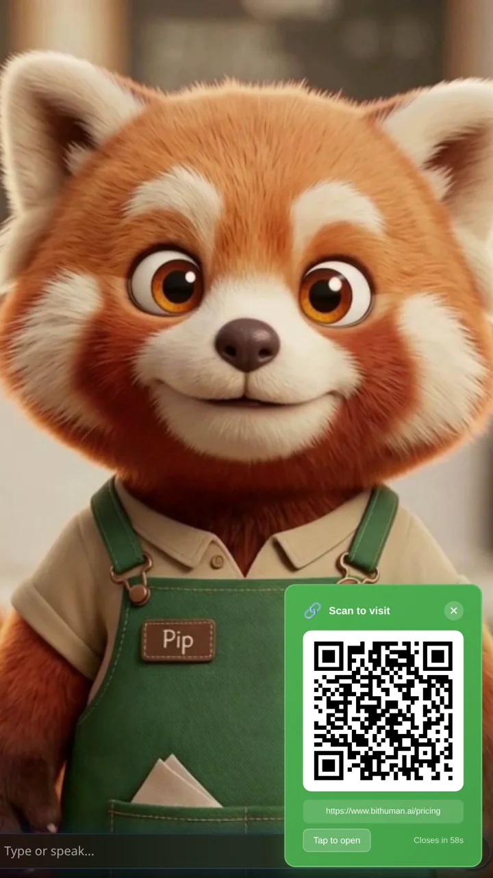 Pip the red panda barista with a scan-to-pay QR code