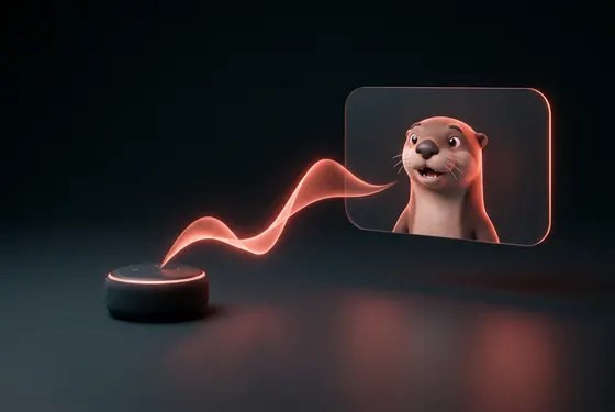 Illustration: a voice speaker and a talking otter.